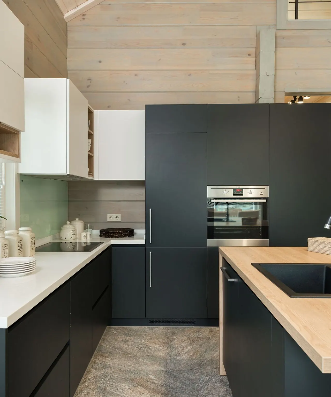 Modern kitchen with matte cupboard fronts and built-in appliances