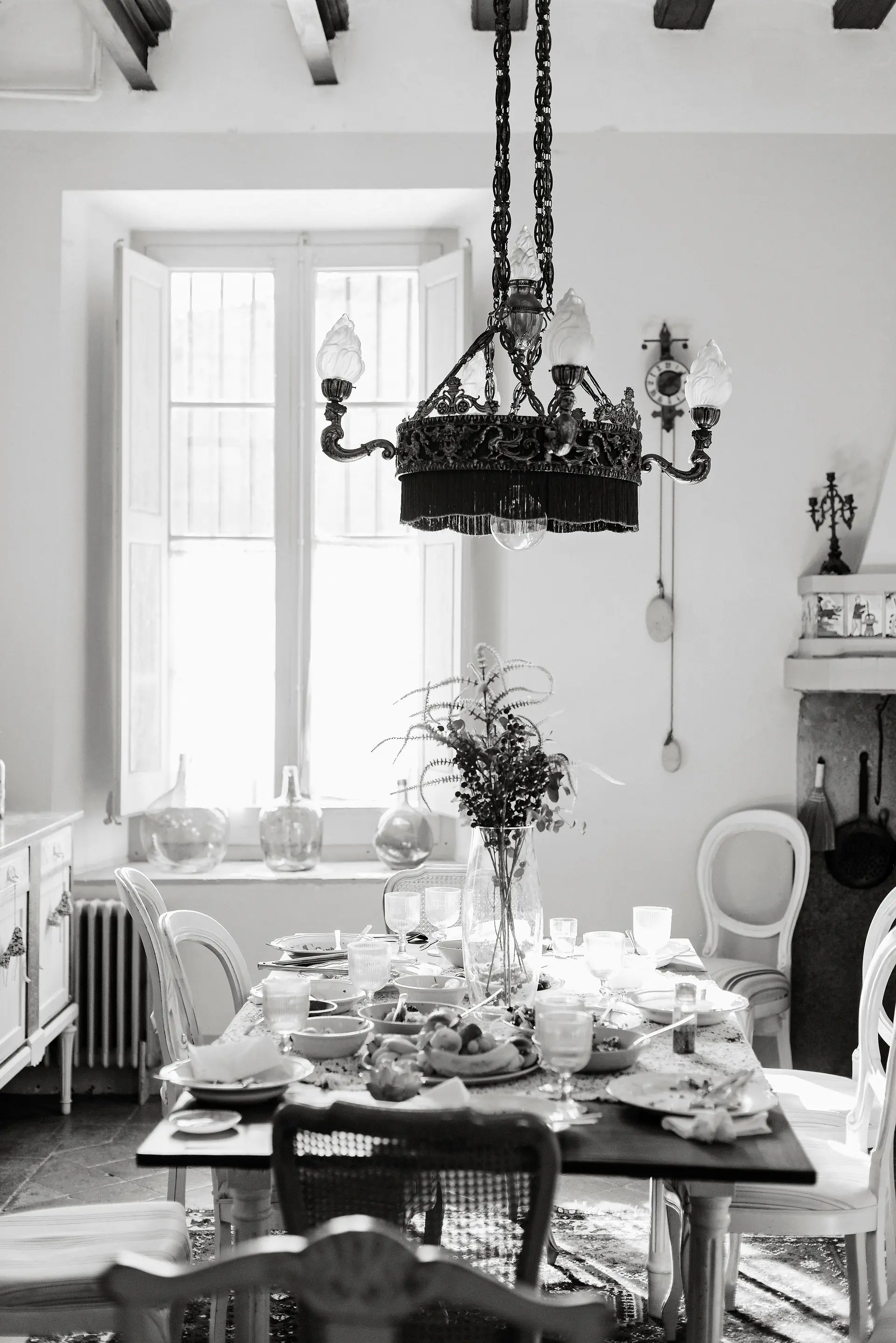 Dining room interior with a set table