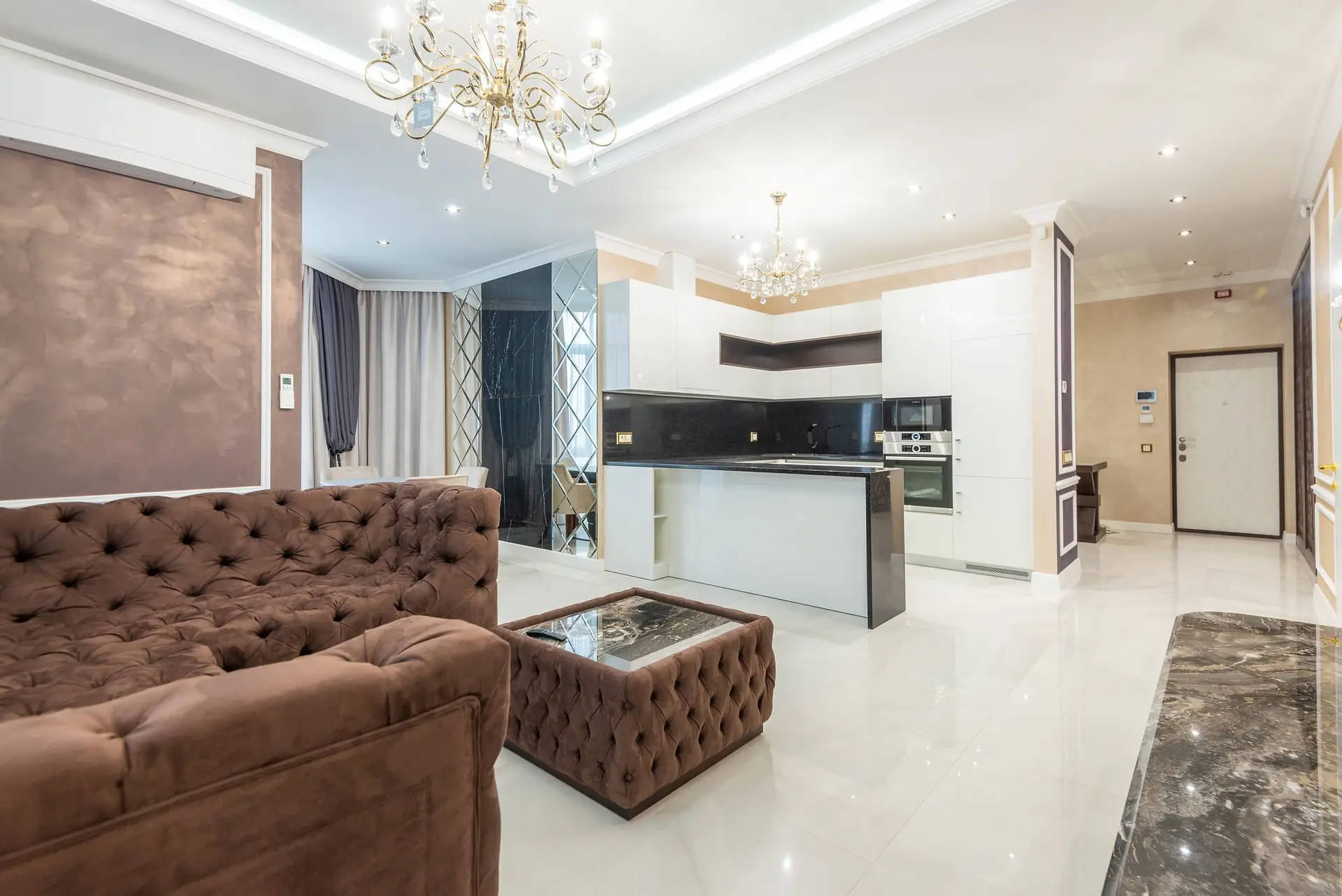 Open-plan interior with seating and dining areas