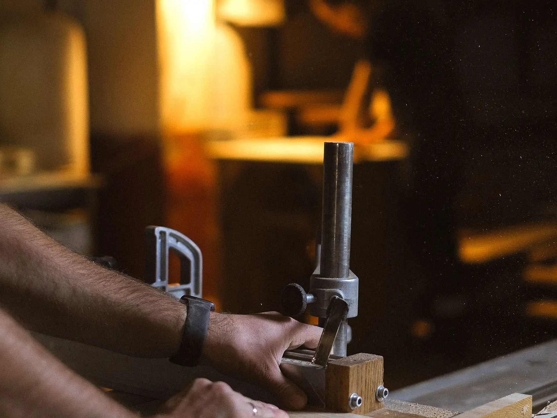 Timber being cut to size on a workshop table saw