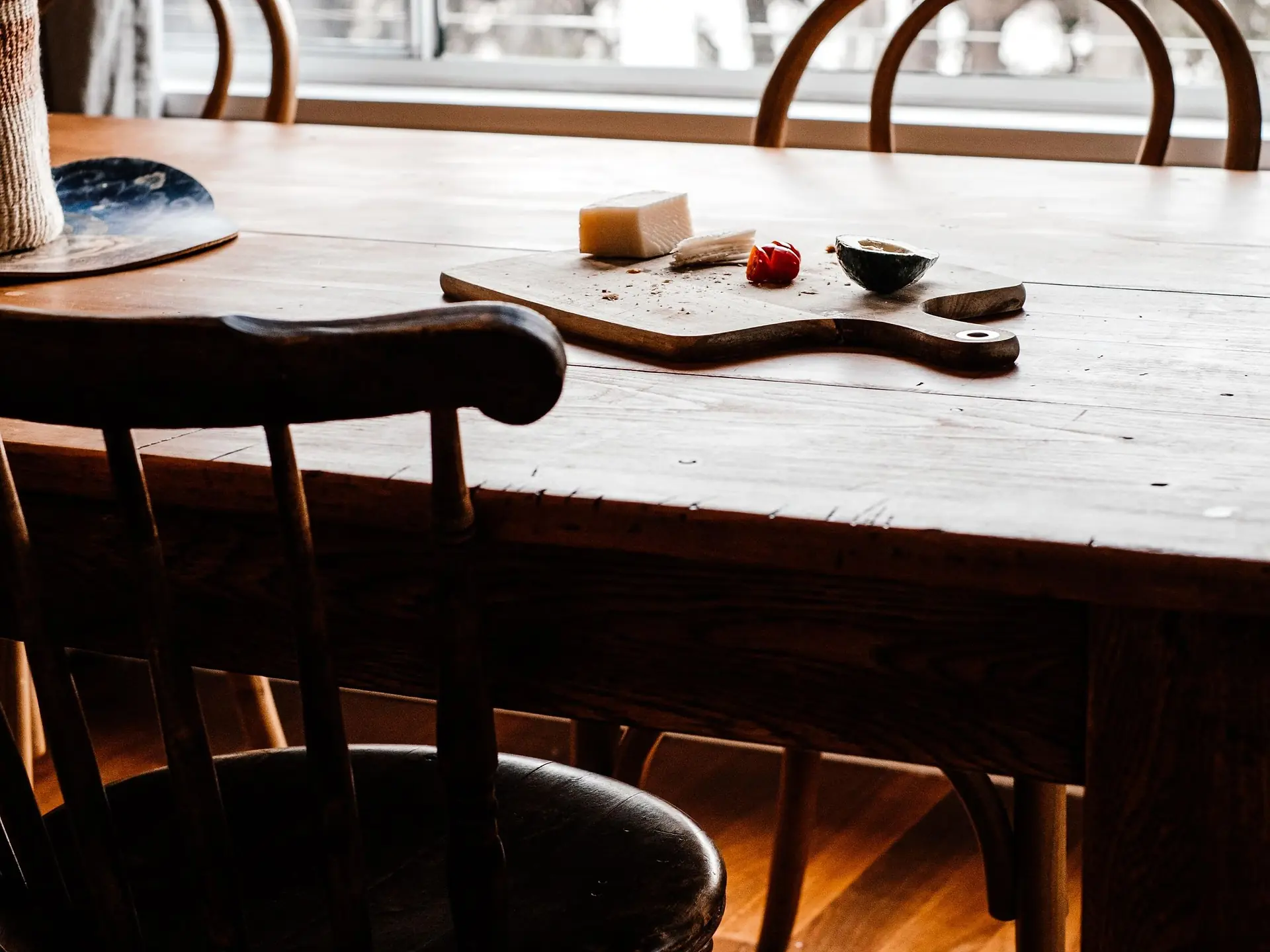 Wooden dining table set for a meal