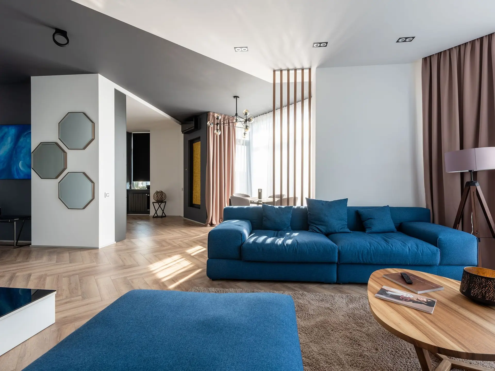 Sofa and side table in a modern apartment