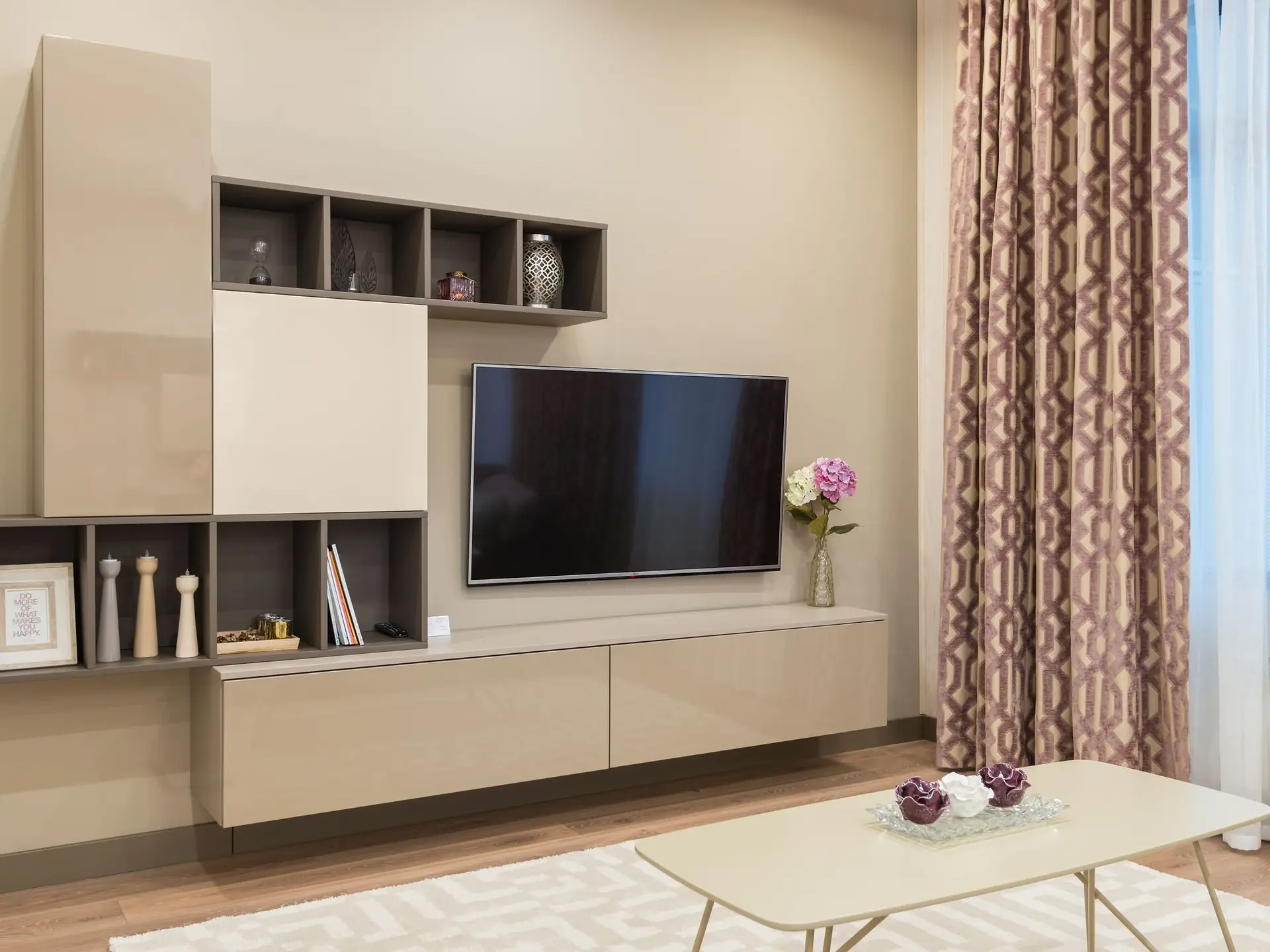Television and media furniture in a cosy living room